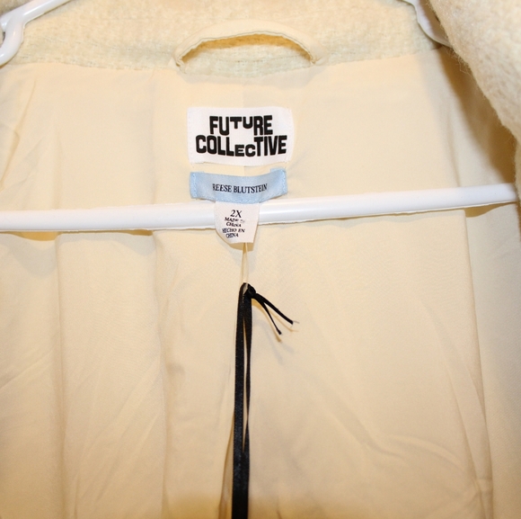 Future Collective × Reese NWT Cream White 2X Notched Double Breasted Fringe Coat - Picture 14 of 15